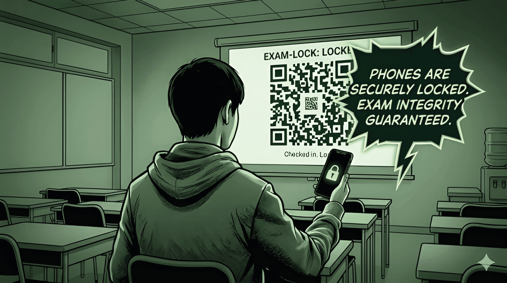 A student scanning a QR code to lock their phone